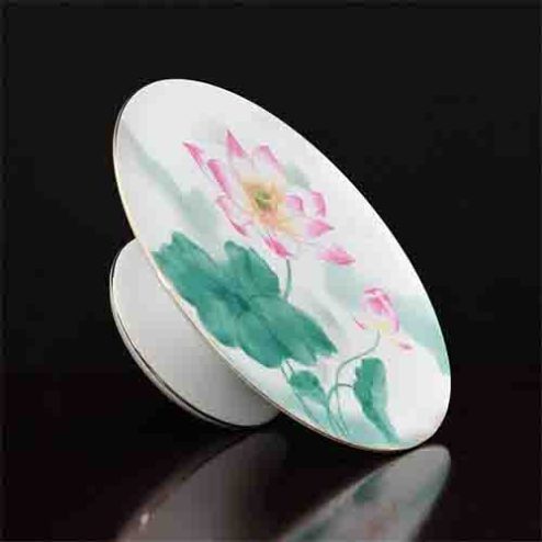 Mâm Bồng Sứ Trắng Hoa Sen Hồng Lá Xanh DT280