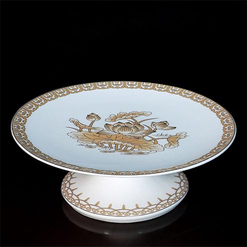 Mâm Bồng Sứ Trắng Hoa Sen Vàng DT245