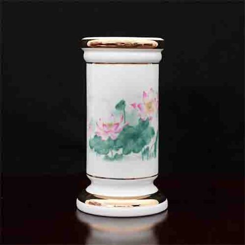 Ống Hương Sứ Trắng Hoa Sen Hồng Lá Xanh DT283