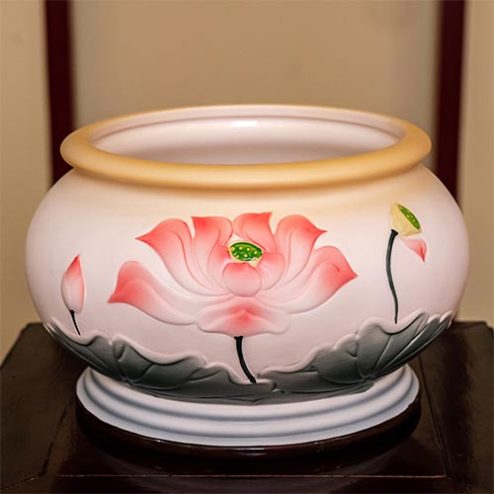 Bát Hương Gốm Hoa Sen Đỏ Nổi Nhập Khẩu DT461