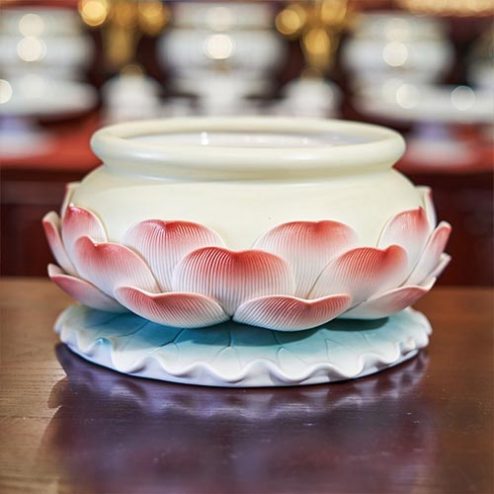 Bát Hương Gốm Vàng Đế Sen Hồng Nhập Khẩu DT465