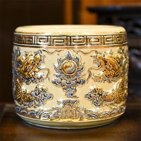 Bát Hương Hoàng Thổ Gốm Bát Tràng Vẽ Vàng DT644
