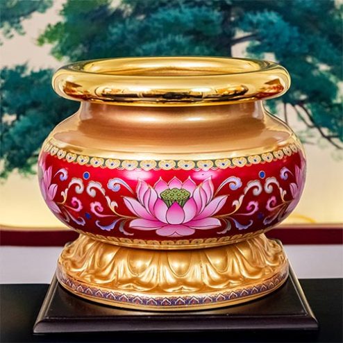 Bát Hương Hợp Kim Gấm Hoa Sen Đỏ Cao Cấp DT390