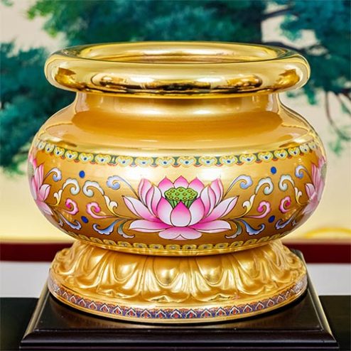 Bát Hương Hợp Kim Gấm Hoa Sen Vàng DT382