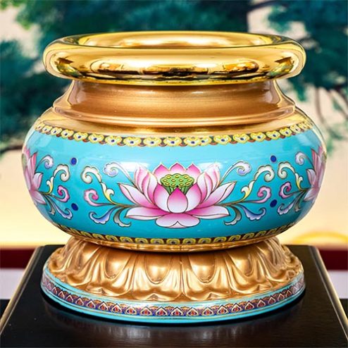 Bát Hương Hợp Kim Gấm Hoa Sen Xanh Dương DT375