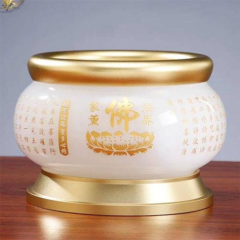 Bát Hương Ngọc Trắng Tâm Kinh Bọc Đồng Cao Cấp DT578