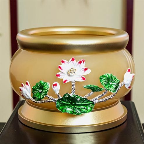 Bát Hương Ngọc Vàng Hoa Sen Nổi Cao Cấp DT507