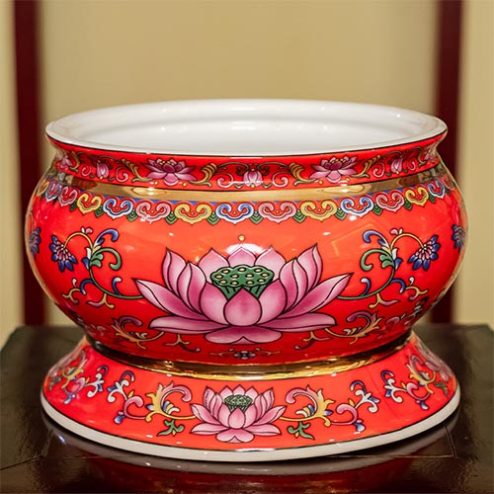 Bát Hương Sứ Gấm Đỏ Hoa Sen DT477