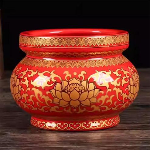 Bát Hương Sứ Gấm Đỏ Hoa Sen DT610