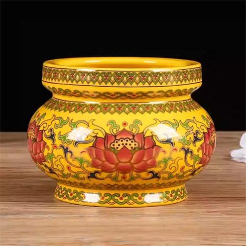 Bát Hương Sứ Gấm Vàng Hoa Sen DT602