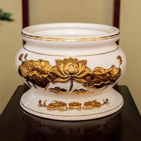 Bát Hương Sứ Sen Vàng Nổi Cao Cấp DT473