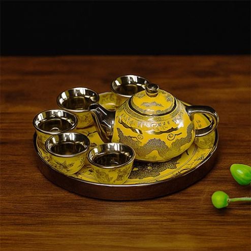 Bộ Ấm Chén Thờ Sứ Kim Xa Vàng Nhập Khẩu DT601
