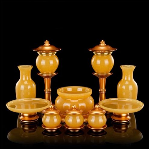 Bộ Đồ Thờ Đá Ngọc Hoàng Long Bọc Đồng Cao Cấp BDT037