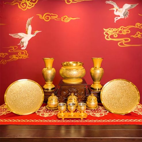 Bộ Đồ Thờ Đồng Vàng Ánh Kim Cao Cấp BDT054