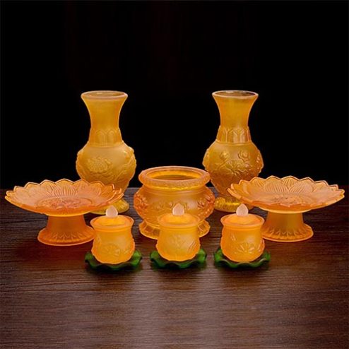 Bộ Đồ Thờ Lưu Ly Vàng Nhập Khẩu BDT093