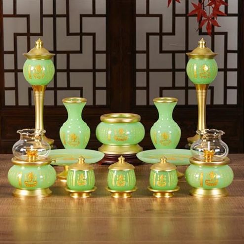 Bộ Đồ Thờ Ngọc Bọc Đồng Xanh Ngọc Cao Cấp BDT097