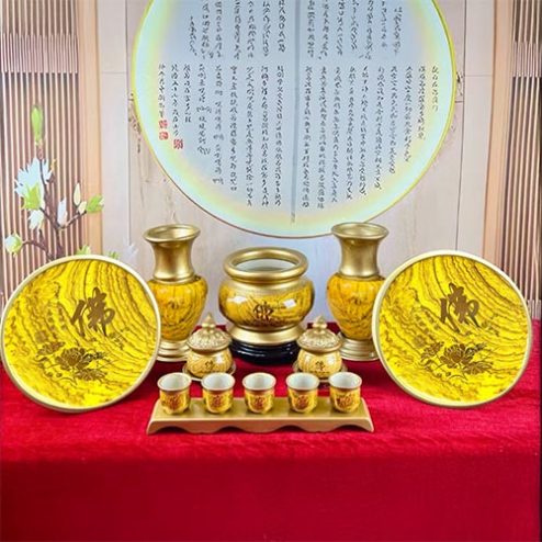 Bộ Đồ Thờ Sứ Bát Nhã Tâm Kinh Vàng Chữ Phật BDT105