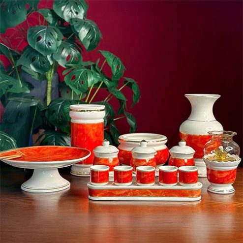 Bộ Đồ Thờ Sứ Giả Đá Đỏ Nhập Khẩu BDT090