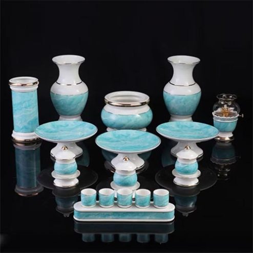 Bộ Đồ Thờ Sứ Nhập Khẩu Giả Đá Xanh Dương BDT089