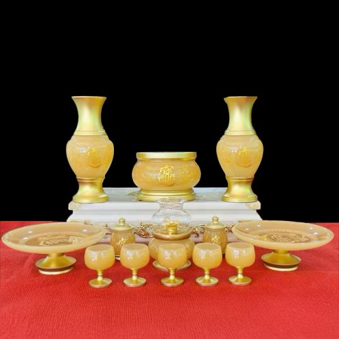 Bộ Đồ Thờ Tâm Kinh Vàng Ngọc Bọc Đồng Cao Cấp BDT096