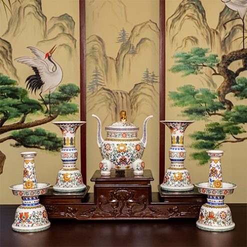 Bộ Ngũ Sự Sứ Hoạ Tiết Gấm Nhập Khẩu DT522