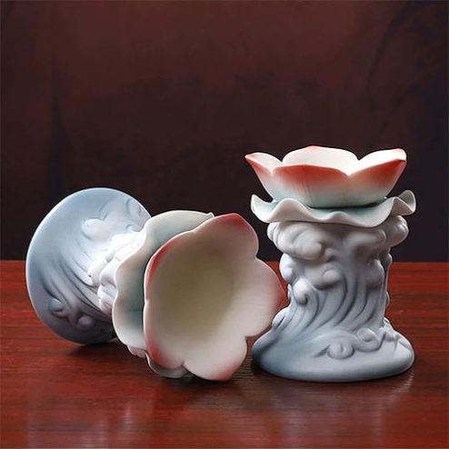 Chân Nến Gốm Vàng Đế Sen Hồng Nhập Khẩu DT471