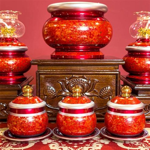 Chén Nước Thờ Đồng Hoa Văn Đỏ Nhập Khẩu DT429
