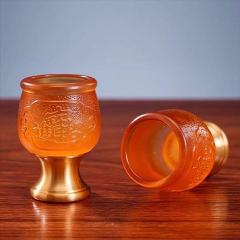 Chén Nước Thờ Lưu Ly Hoa Sen Hổ Phách Đỏ DT400