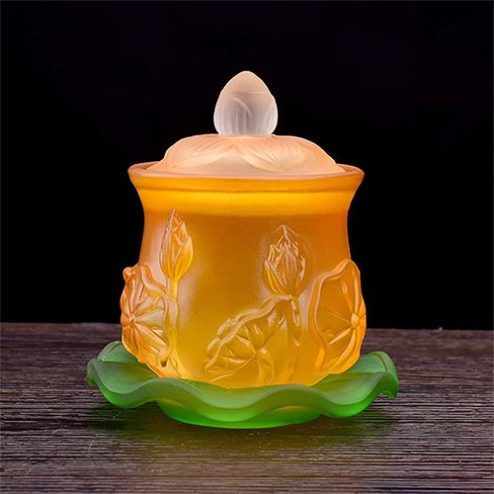 Chén Nước Thờ Lưu Ly Vàng Nhập Khẩu DT568