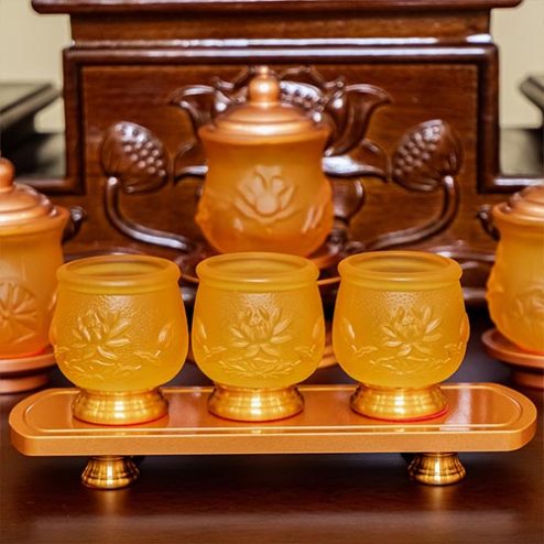 Chén Thờ Lưu Ly Hoa Sen Chân Đồng Cao Cấp DT406