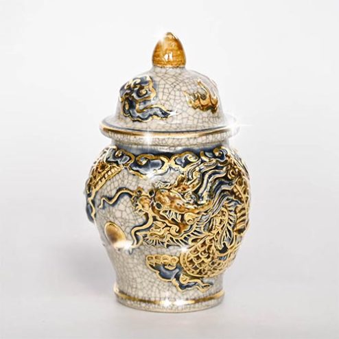 Choé Thờ Bát Tràng Men Rạn Vẽ Vàng 24K DT634