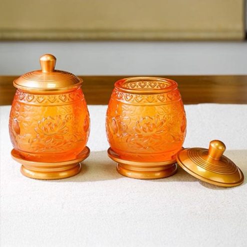 Choé Thờ Lưu Ly Hoa Sen Hổ Phách Đỏ DT397
