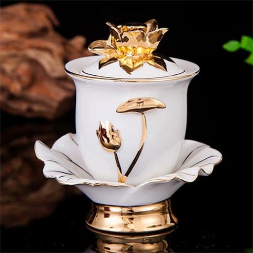 Choé Thờ Sứ Bạch Ngọc Kim Sen Vàng Nổi DT524