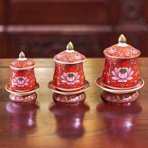 Choé Thờ Sứ Gấm Đỏ Hoa Sen DT478