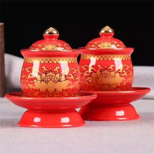 Choé Thờ Sứ Gấm Đỏ Hoa Sen DT611