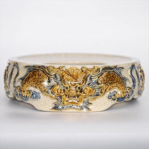 Đế Kê Bát Hương Men Rạn Rồng Vẽ Vàng 24K DT643