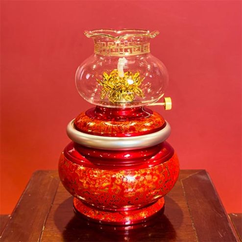 Đèn Dầu Thờ Đồng Hoa Văn Đỏ Nhập Khẩu DT432