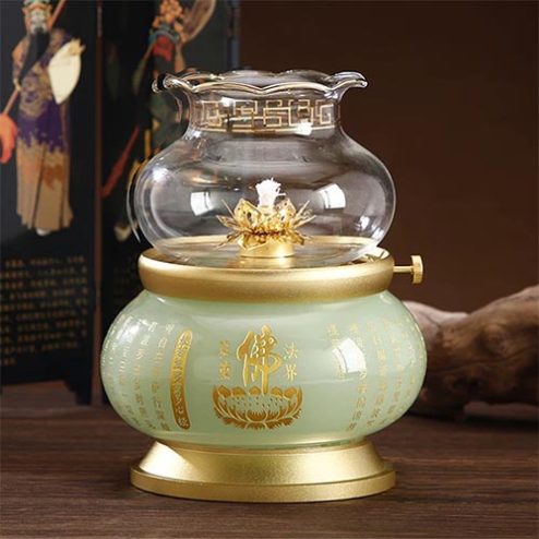 Đèn Dầu Thờ Ngọc Bọc Đồng Xanh Ngọc Cao Cấp DT593