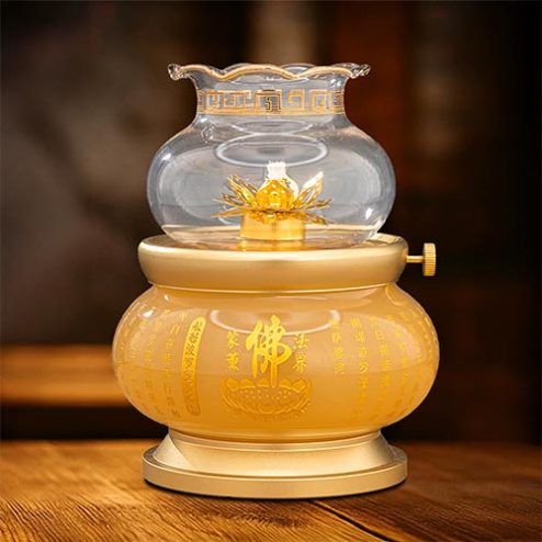 Đèn Dầu Thờ Ngọc Tâm Kinh Vàng Bọc Đồng Cao Cấp DT588