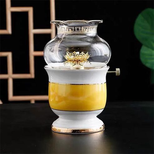 Đèn Dầu Thờ Sứ Giả Đá Vàng Nhập Khẩu DT536