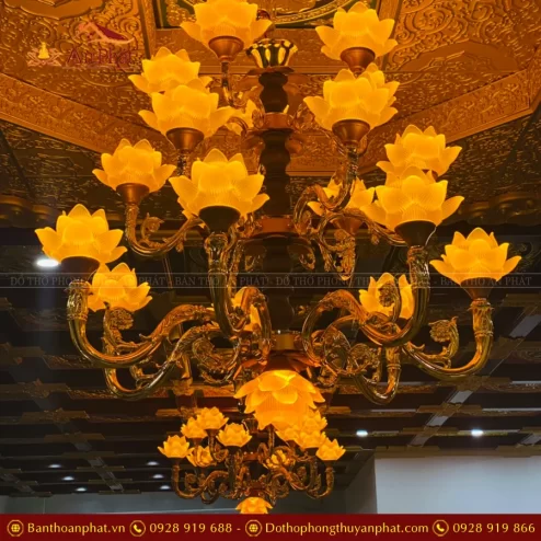 Đèn thờ chùm bằng điện hoa sen nở nhiều bông DTD1404 An Phát