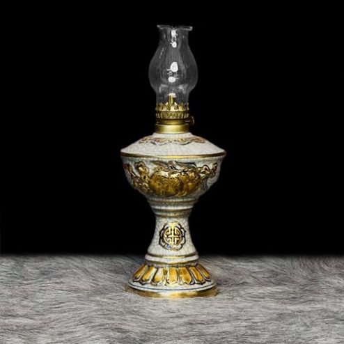 Đèn Thờ Dầu Bát Tràng Men Rạn Vẽ Vàng Mẫu Đào DT642