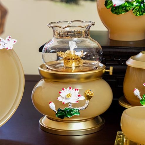 Đèn Thờ Dầu Ngọc Vàng Hoa Sen Nổi Cao Cấp DT512