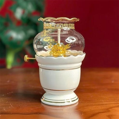 Đèn Thờ Dầu Sứ Trắng Viền Vàng Nhập Khẩu DT559