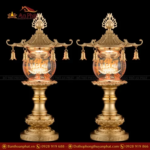 Đèn thờ điện bằng đồng hình cầu pha lê DTD1427 An Phát