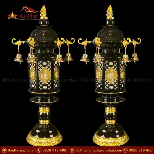 Đèn thờ điện cầu đồng thân đen có phướn chuông DTD1408 An Phát