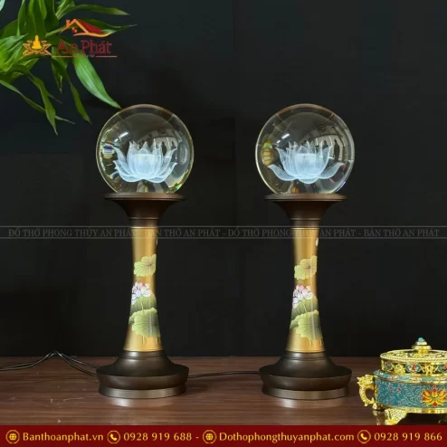 Đèn thờ điện cầu hoa sen thân đồng in hoa DTD1400 An Phát