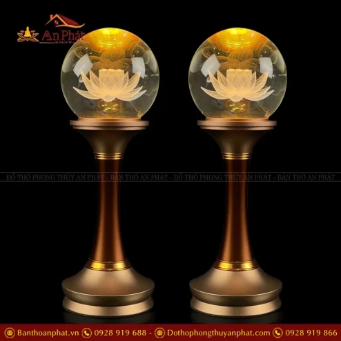 Đèn thờ điện cầu thân đồng mẫu hoa sen