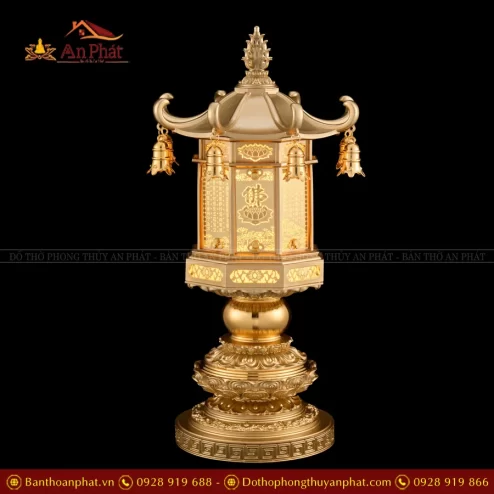 Đèn thờ điện đồng cao cấp họa tiết Hoa sen chữ Lộc