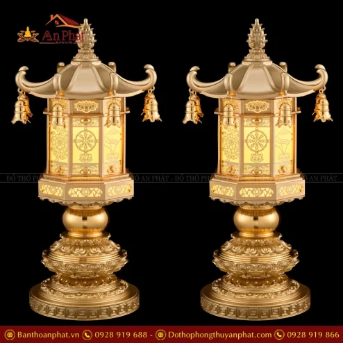 Đèn thờ điện bằng đồng cao cấp họa tiết đa diện
